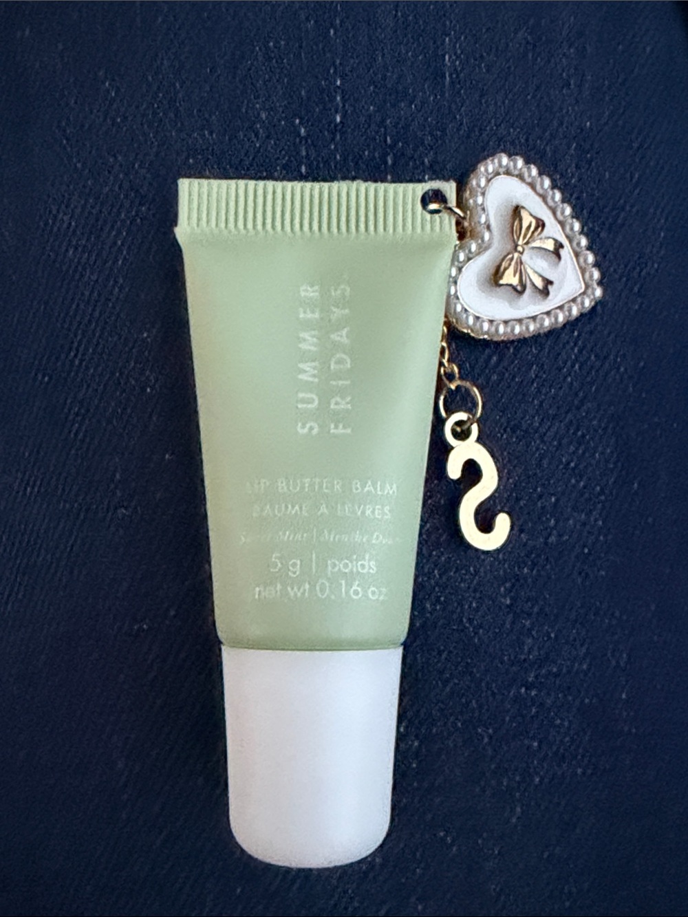 Summer Fridays Lip Butter Balm with Heart Charm and Letter Initial - Pale Green